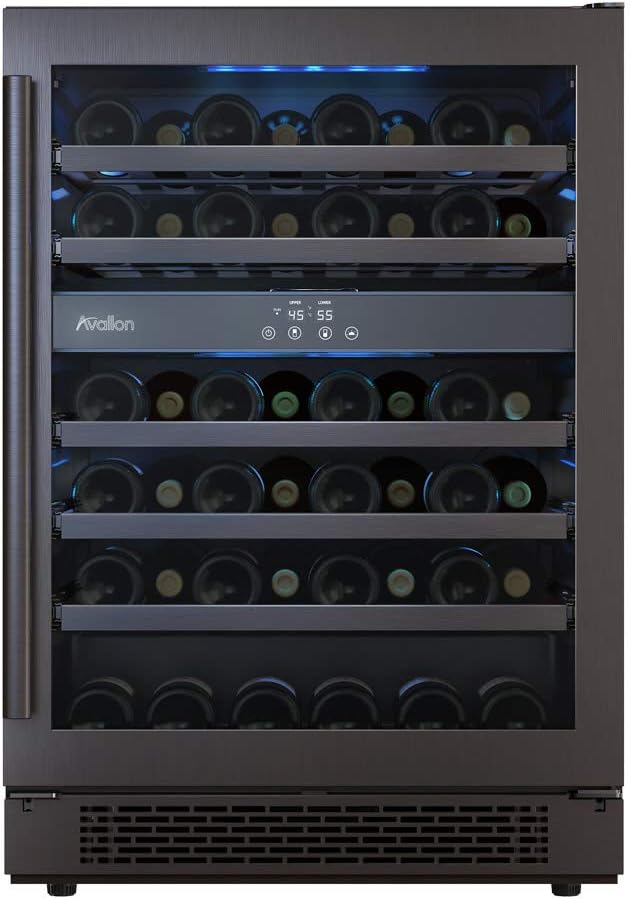 Avallon AWC241DBLSS 24 Inch Wide 46 Bottle Capacity Free Standing Wine Cooler with LED Lighting and Double Pane Glass